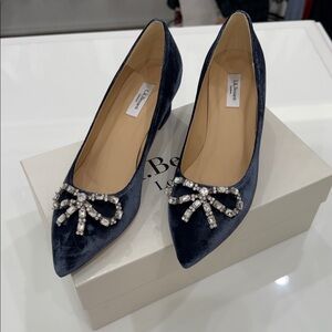 LK Bennett Powder Blue Velvet Heels with Crystal Bow